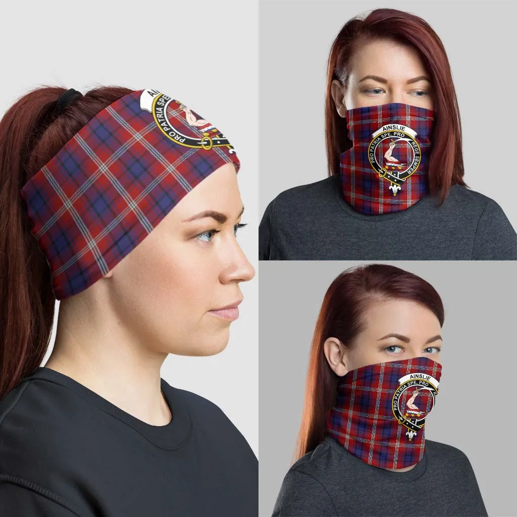 Ainslie Tartan Neck Gaiters, Tartan Bandanas, Tartan Head Band with Family Crest