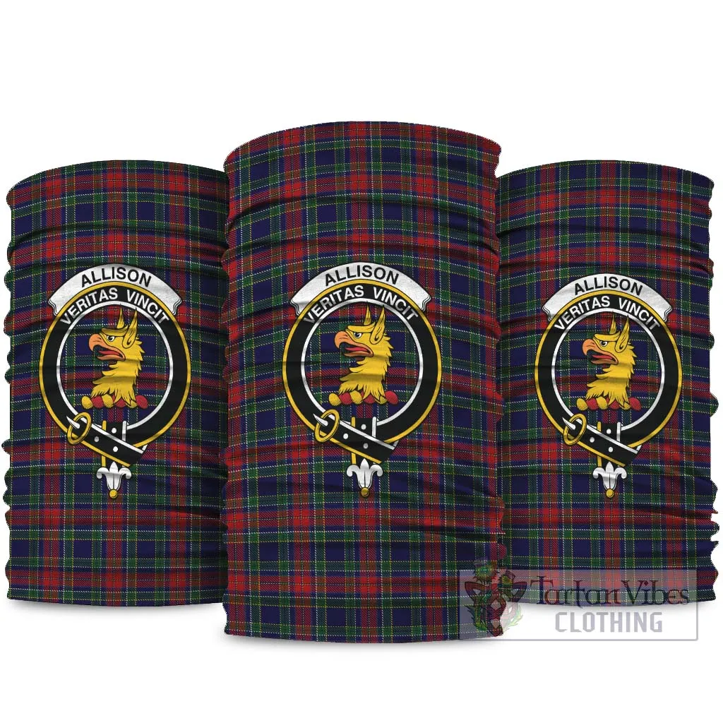 Allison Red Tartan Neck Gaiters, Tartan Bandanas, Tartan Head Band with Family Crest