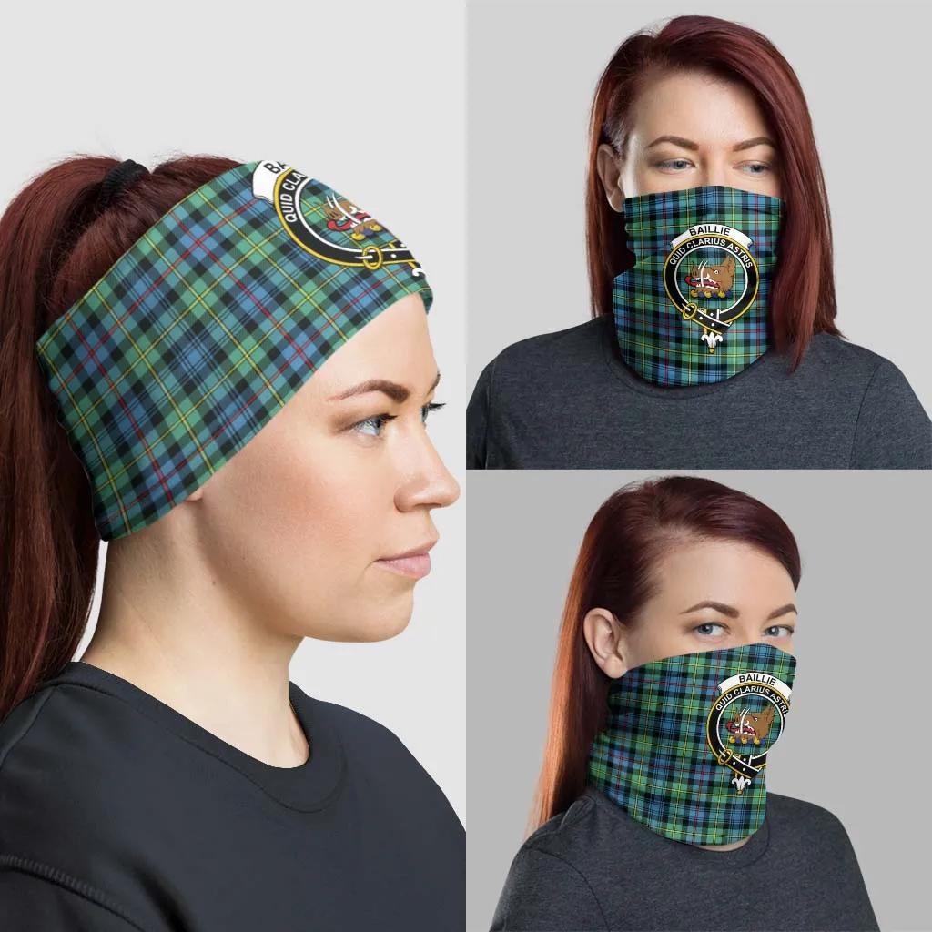 Baillie Ancient Tartan Neck Gaiters, Tartan Bandanas, Tartan Head Band with Family Crest