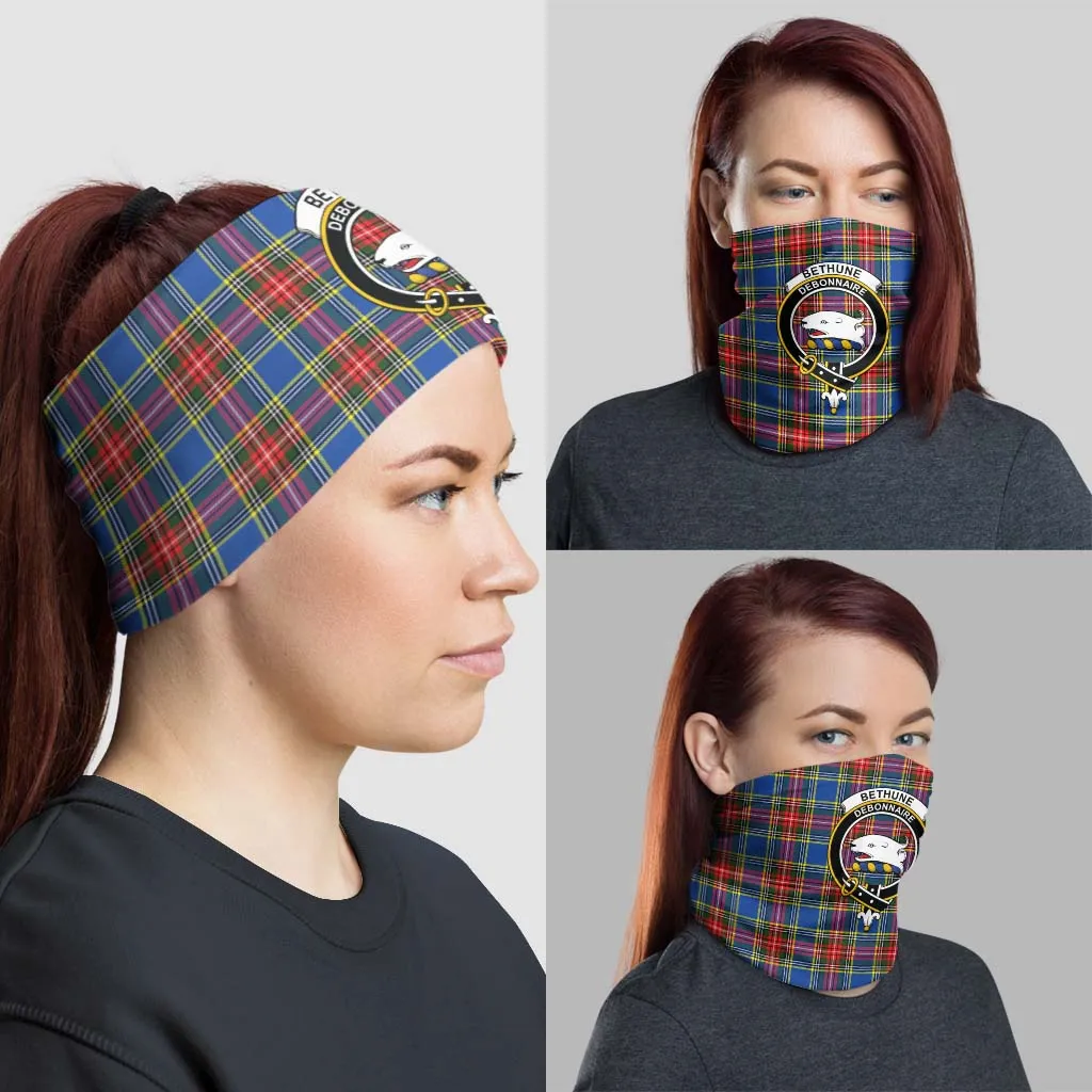 Bethune Tartan Neck Gaiters, Tartan Bandanas, Tartan Head Band with Family Crest