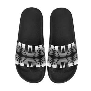 Between the Mountains White and Black Women's Slide Sandals