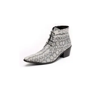 BritLuxe Snakeskin Lace Up Leather Ankle Boots