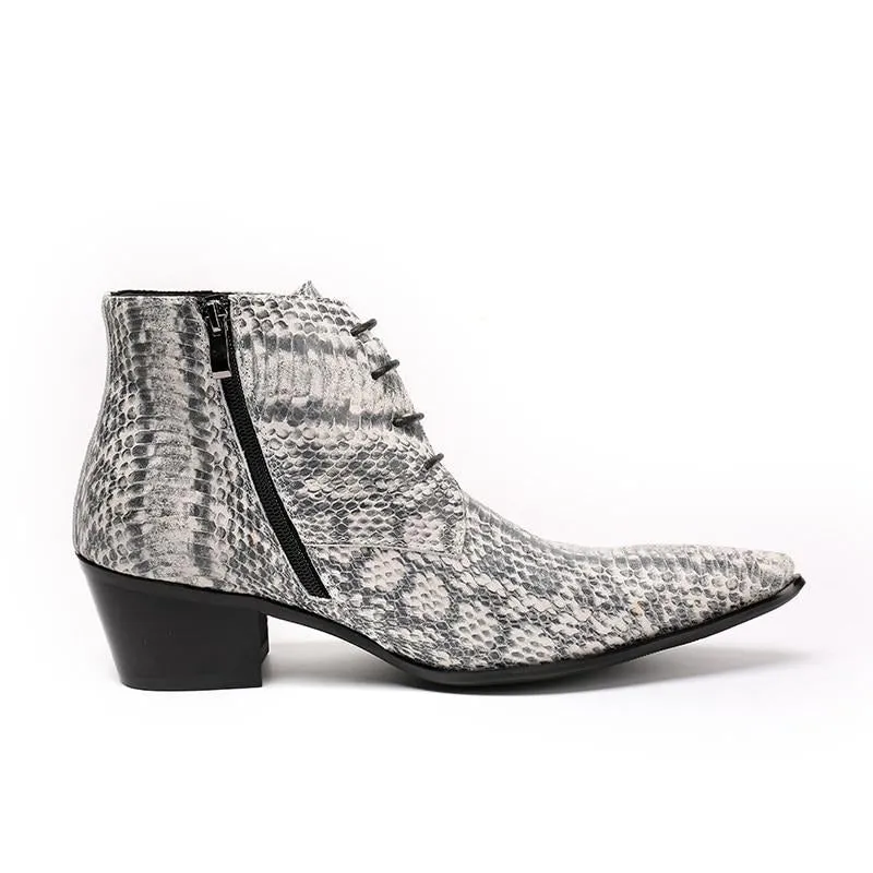 BritLuxe Snakeskin Lace Up Leather Ankle Boots