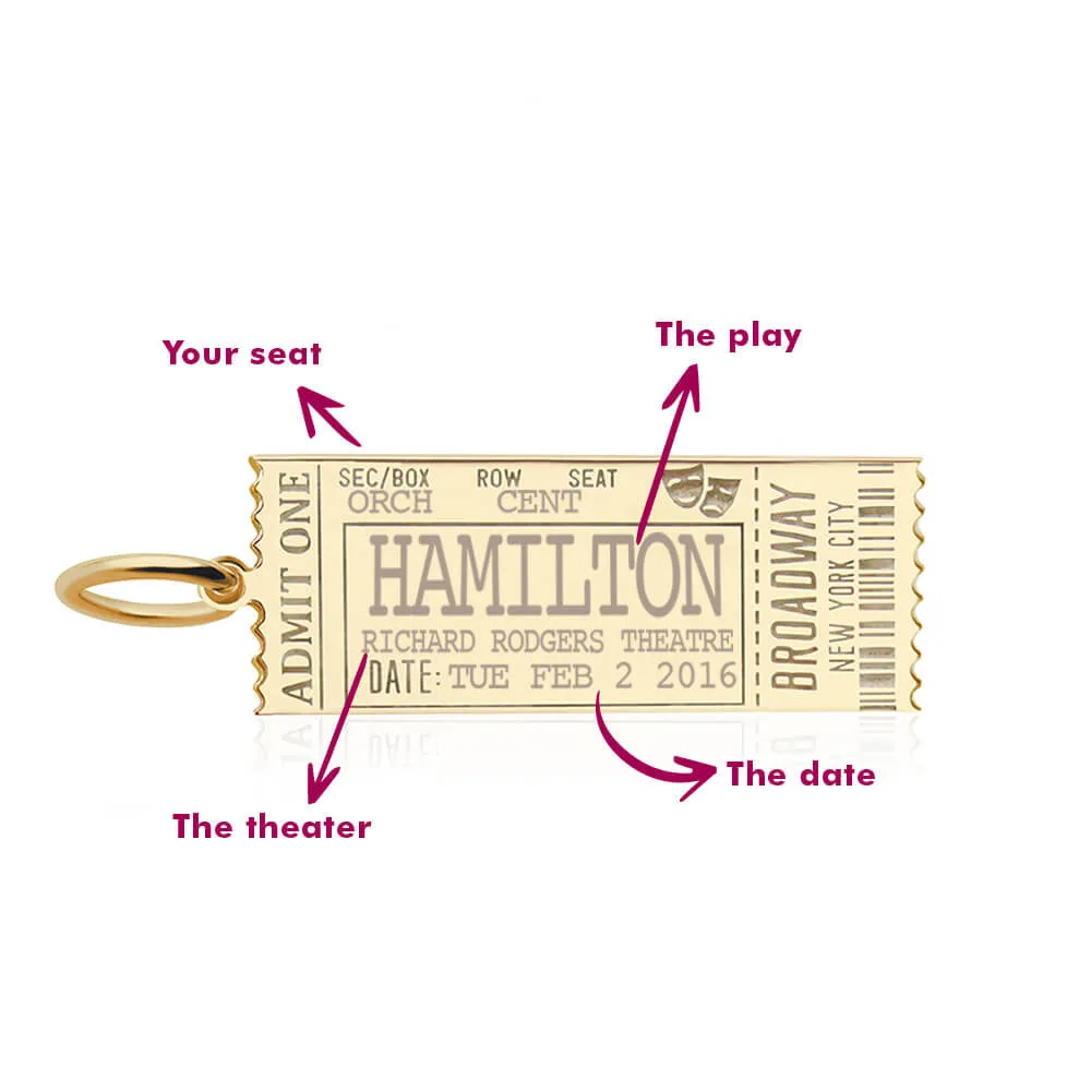 Broadway Ticket Customizable Charm New York Solid Gold