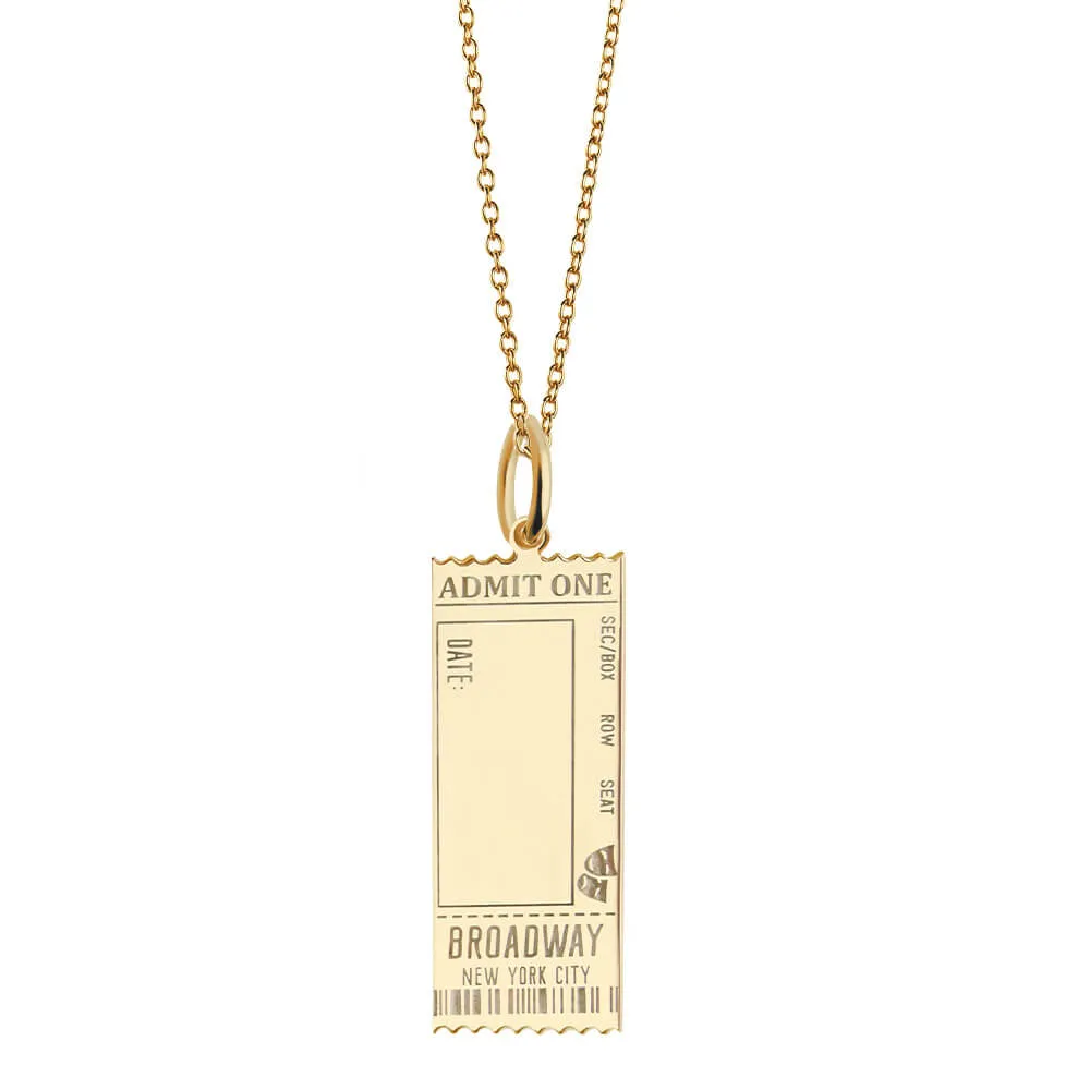 Broadway Ticket Customizable Charm New York Solid Gold