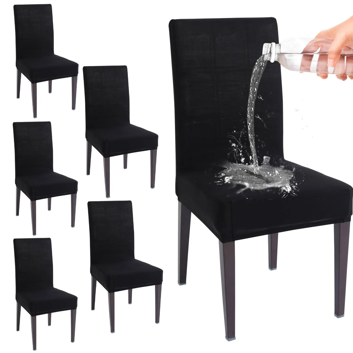 Elastic Stretchable Water Resistant Dining Chair Cover, Black