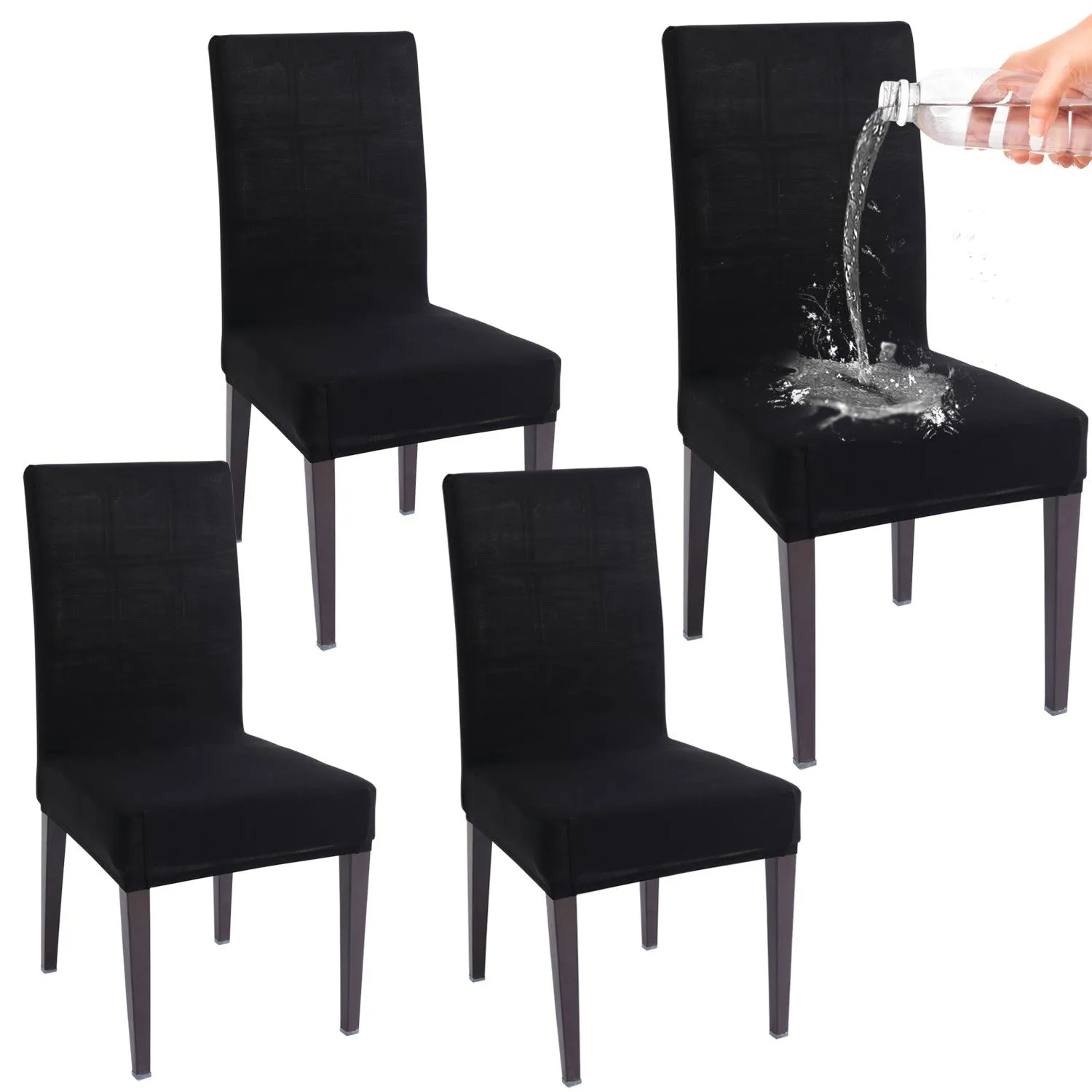 Elastic Stretchable Water Resistant Dining Chair Cover, Black