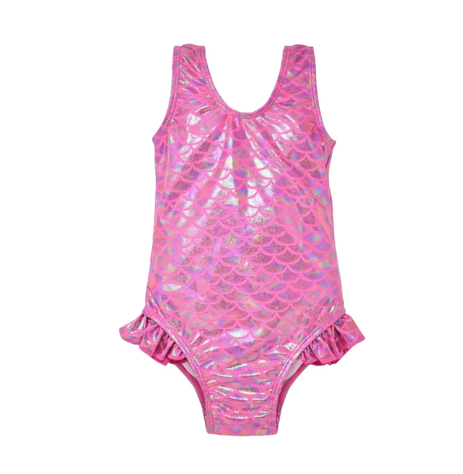 Flap Happy Kids UPF50  Delaney Shiny Pink Scales Ruffle Swimsuit