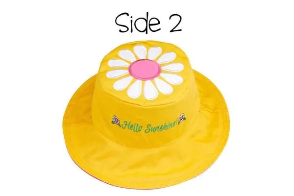 FlapJack Kids UPF50  Reversible Sun Hat -  Bunny / Daisy