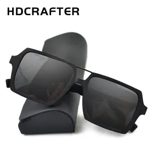 Hdcrafter Men's Full Rim Double Bridge Square Frame Polarized Wood Sunglasses Pd90161