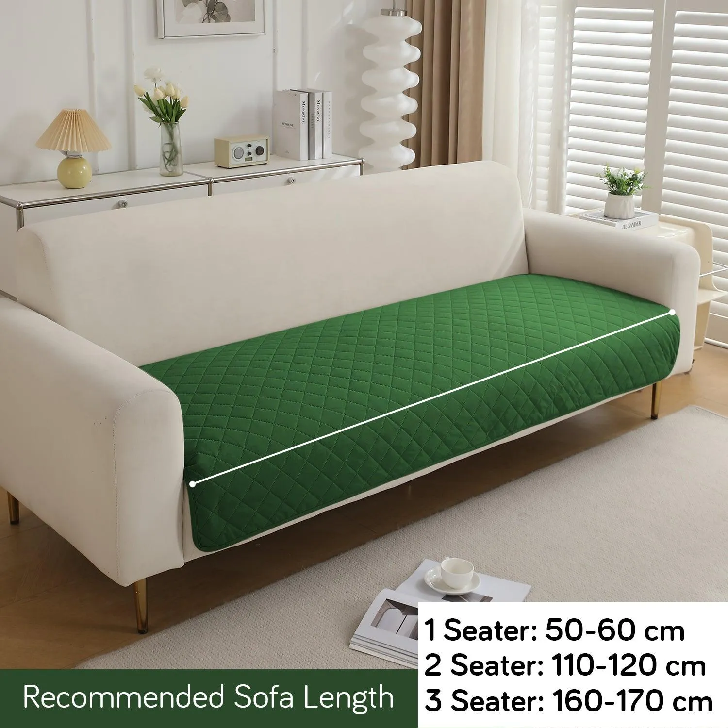 HOKIPO Waterproof Anti-Slip Quick Dry Sofa Seat Mat for 1/2/3 Seater, Green