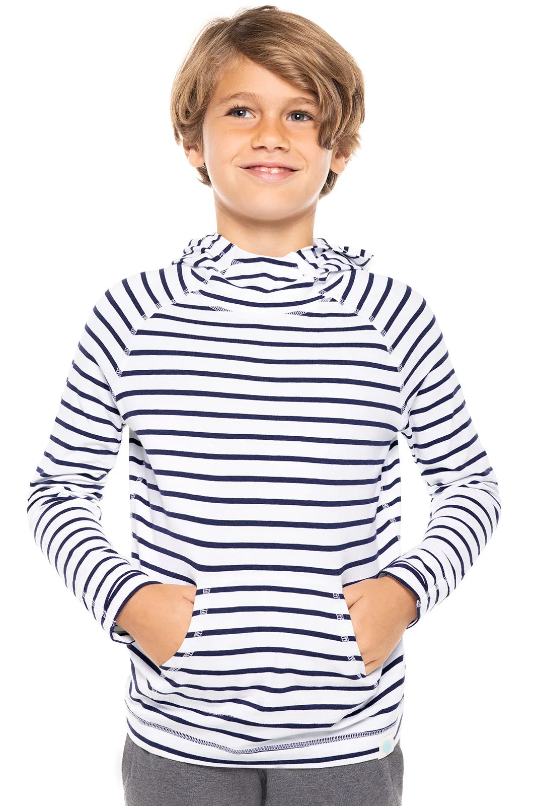 Kid's LumaLeo Hoodie  |  White/Navy Stripe