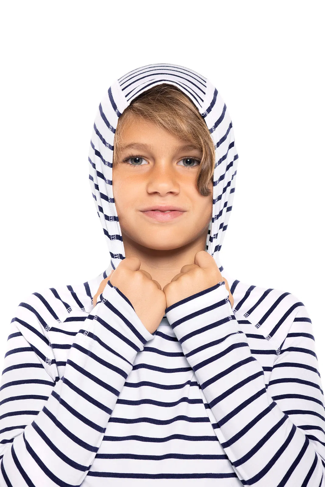 Kid's LumaLeo Hoodie  |  White/Navy Stripe