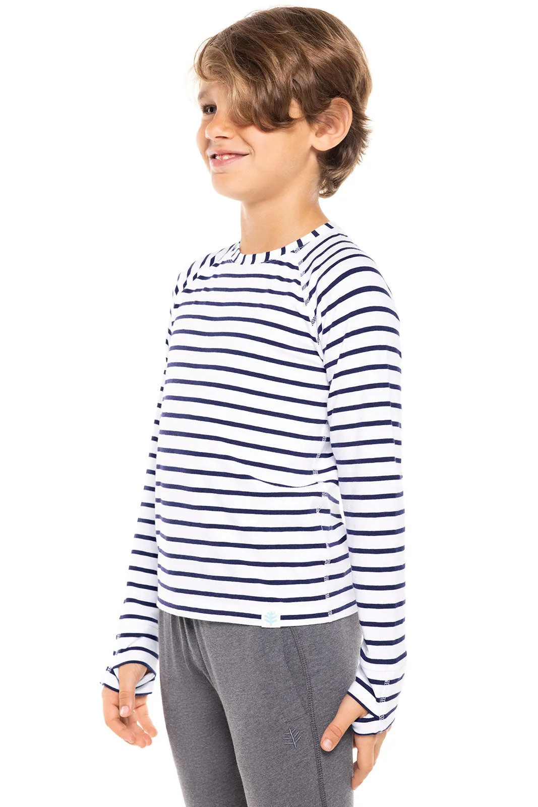 Kid's LumaLeo Long Sleeve T-Shirt  |  White/Navy Stripe