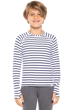 Kid's LumaLeo Long Sleeve T-Shirt  |  White/Navy Stripe