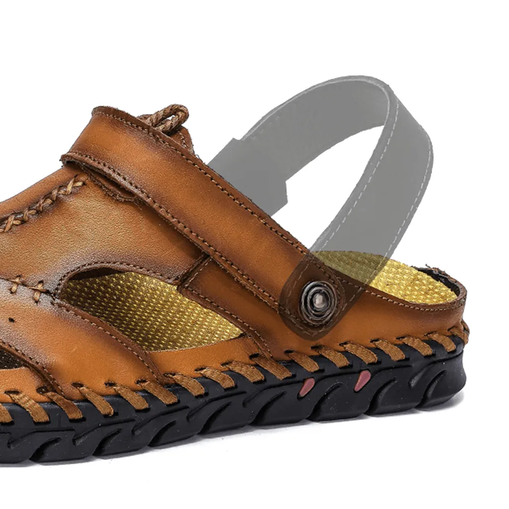 kkboxly kkboxly Men Hand Stitching Non Slip Outdoor Casual Beach Leather Sandals