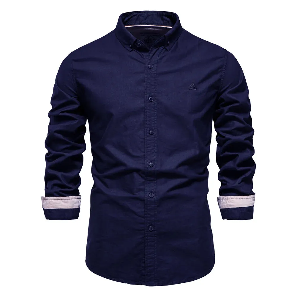 Long Sleeve Oxford Men's Shirts 100% Cotton Solid Color Social Shirts for Men New Spring Autumn Mens Designer Clothes