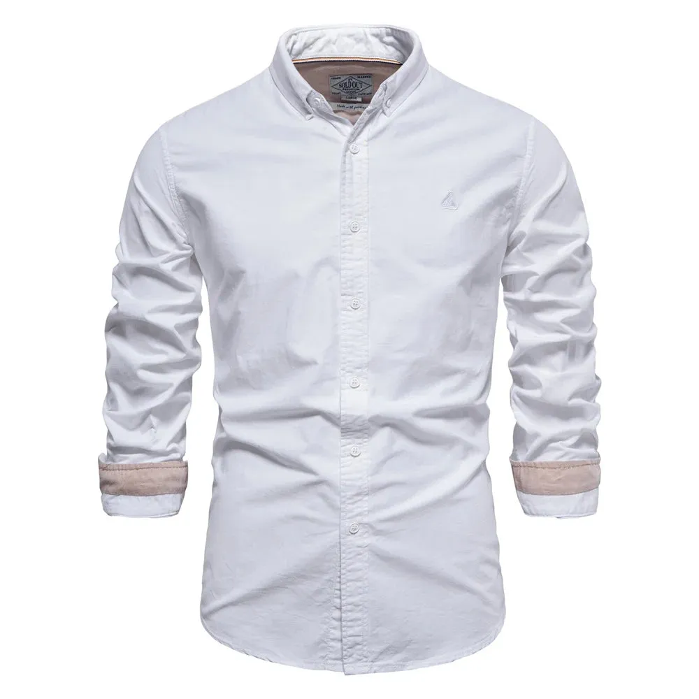 Long Sleeve Oxford Men's Shirts 100% Cotton Solid Color Social Shirts for Men New Spring Autumn Mens Designer Clothes