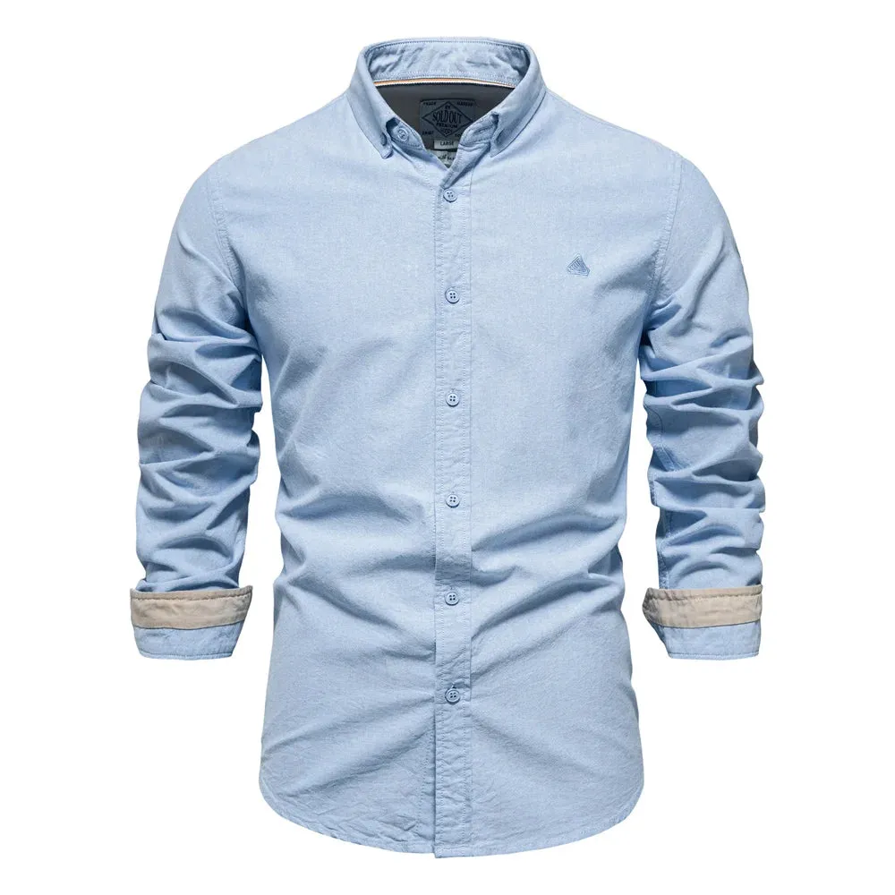 Long Sleeve Oxford Men's Shirts 100% Cotton Solid Color Social Shirts for Men New Spring Autumn Mens Designer Clothes