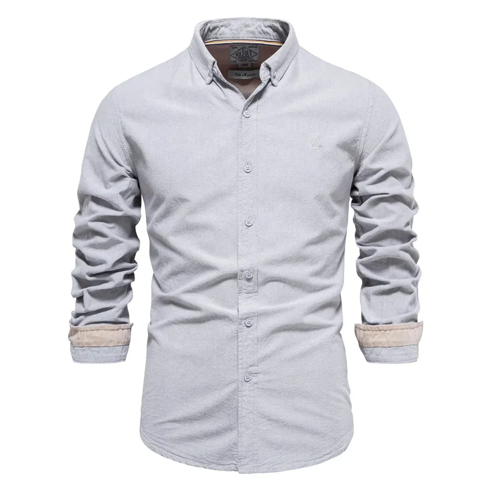 Long Sleeve Oxford Men's Shirts 100% Cotton Solid Color Social Shirts for Men New Spring Autumn Mens Designer Clothes