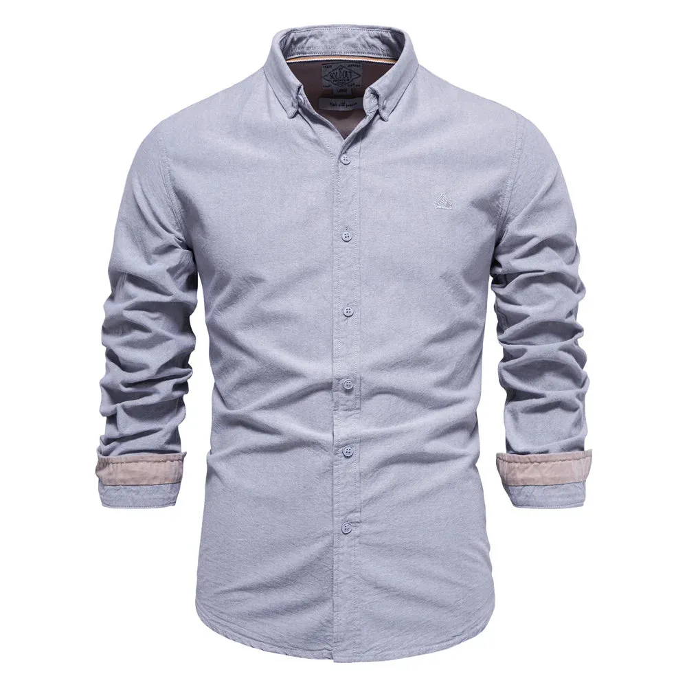 Long Sleeve Oxford Men's Shirts 100% Cotton Solid Color Social Shirts for Men New Spring Autumn Mens Designer Clothes