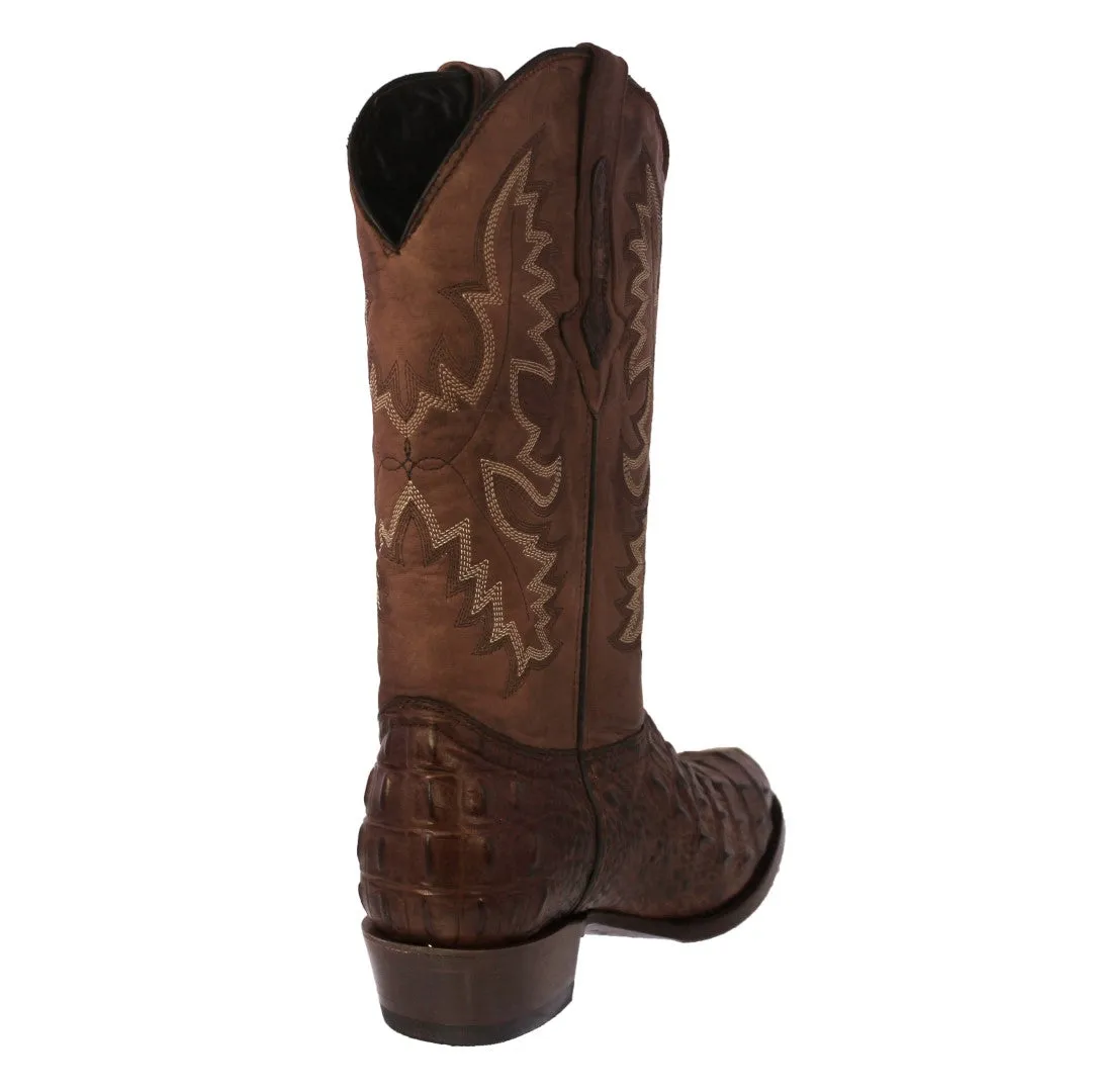 Mens Brown Leather Cowboy Boots Alligator Back Print - Round Toe