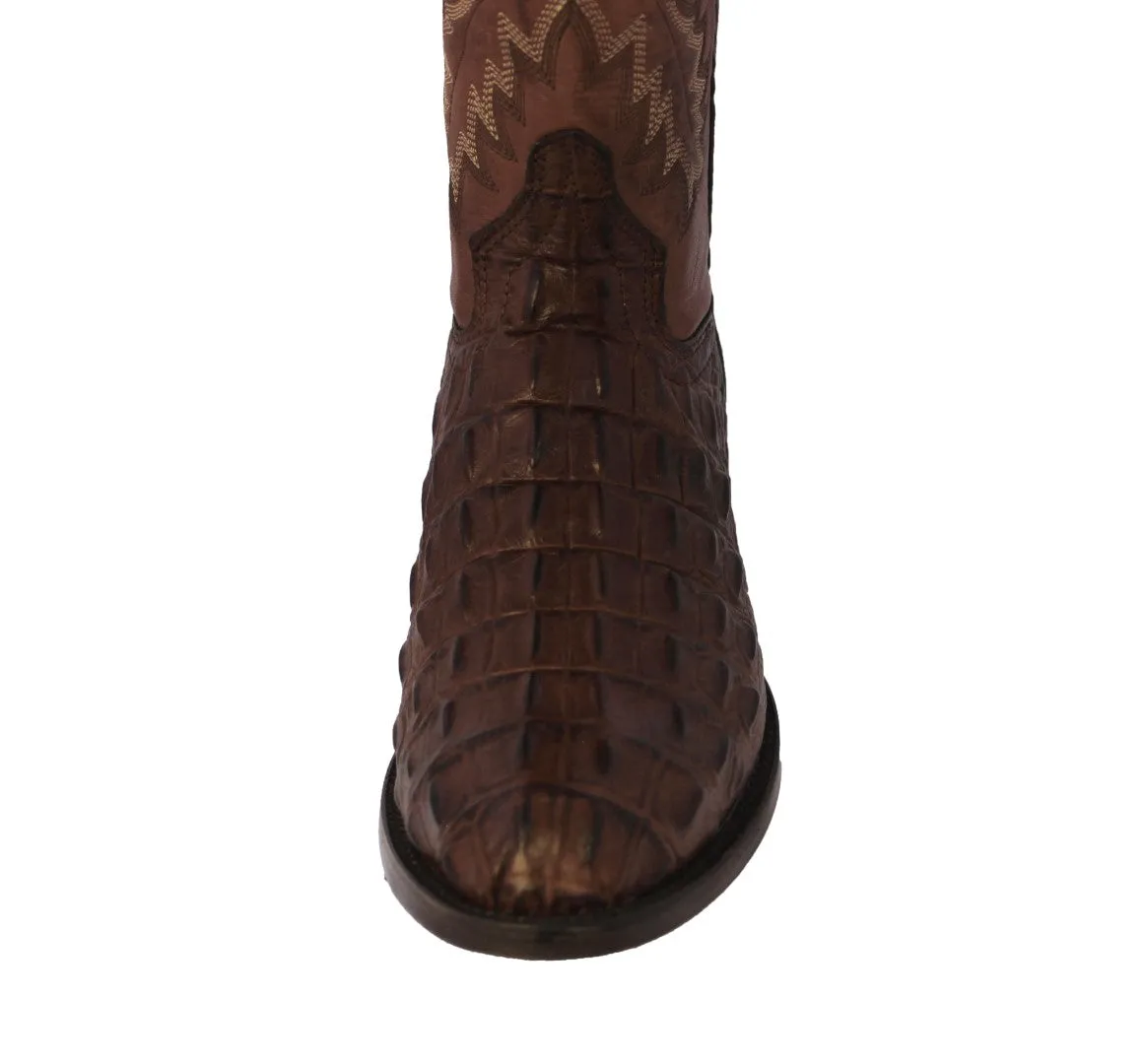 Mens Brown Leather Cowboy Boots Alligator Back Print - Round Toe