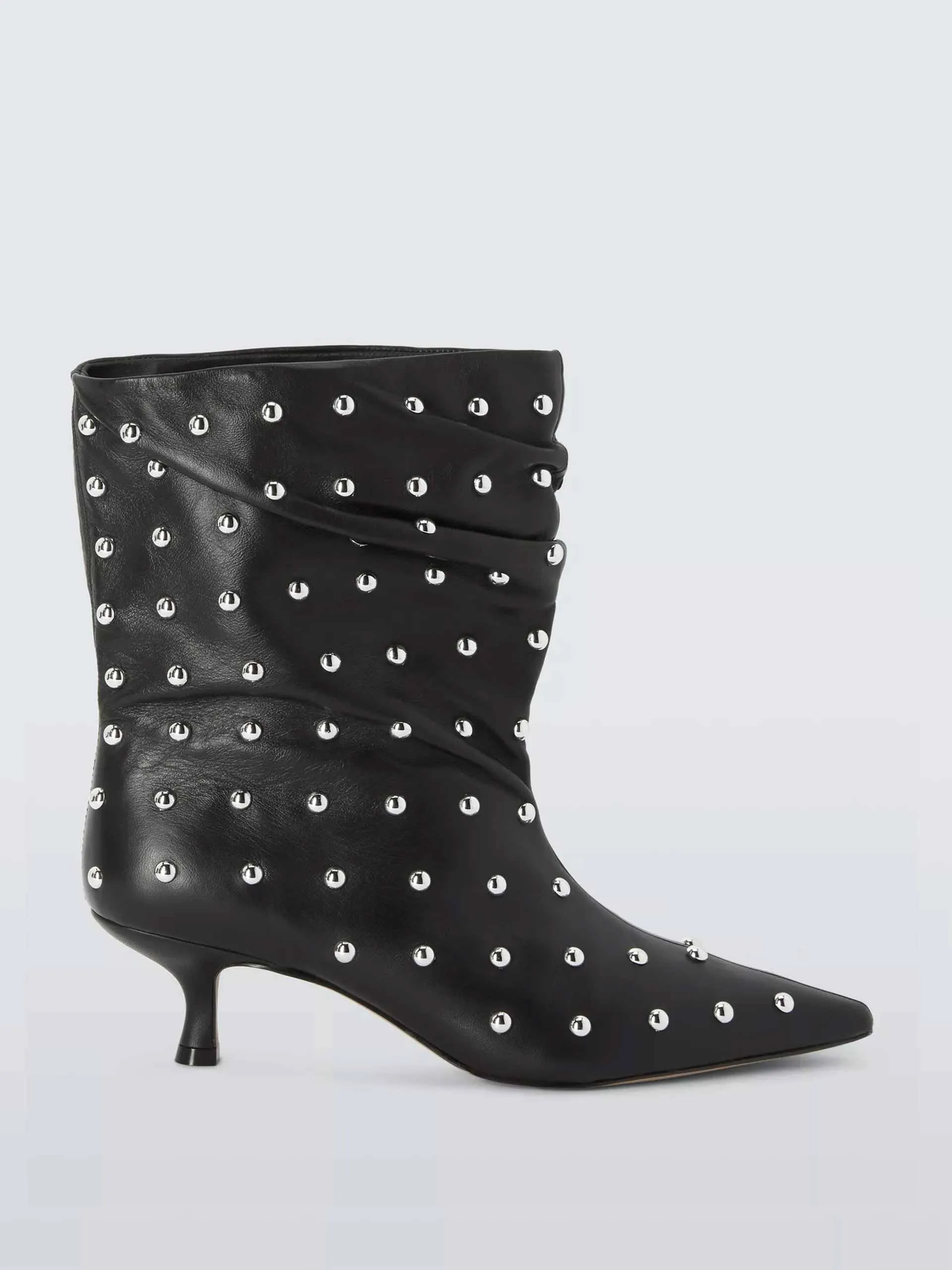 Mini dome stud leather kitten heel ankle boot