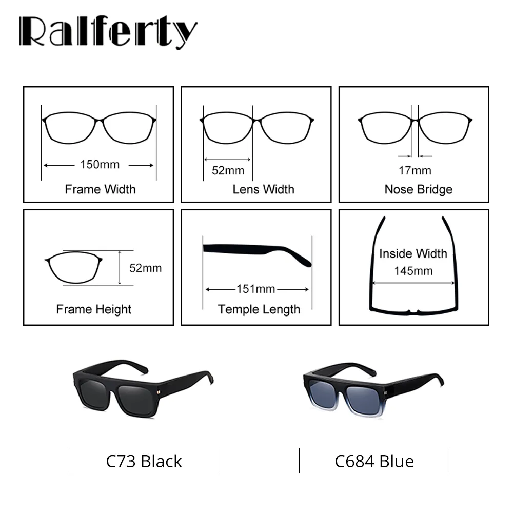 Ralferty Unisex Full Rim Square Tr 90 Acetate Polarized Overlay Sunglasses D7527