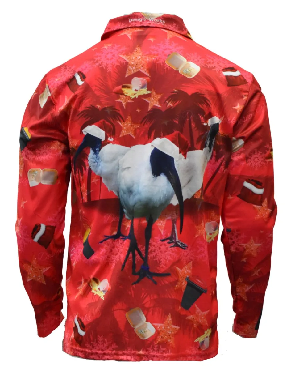 Red Adult Long Sleeve Sun Shirt - Bin Chicken Ugly Christmas