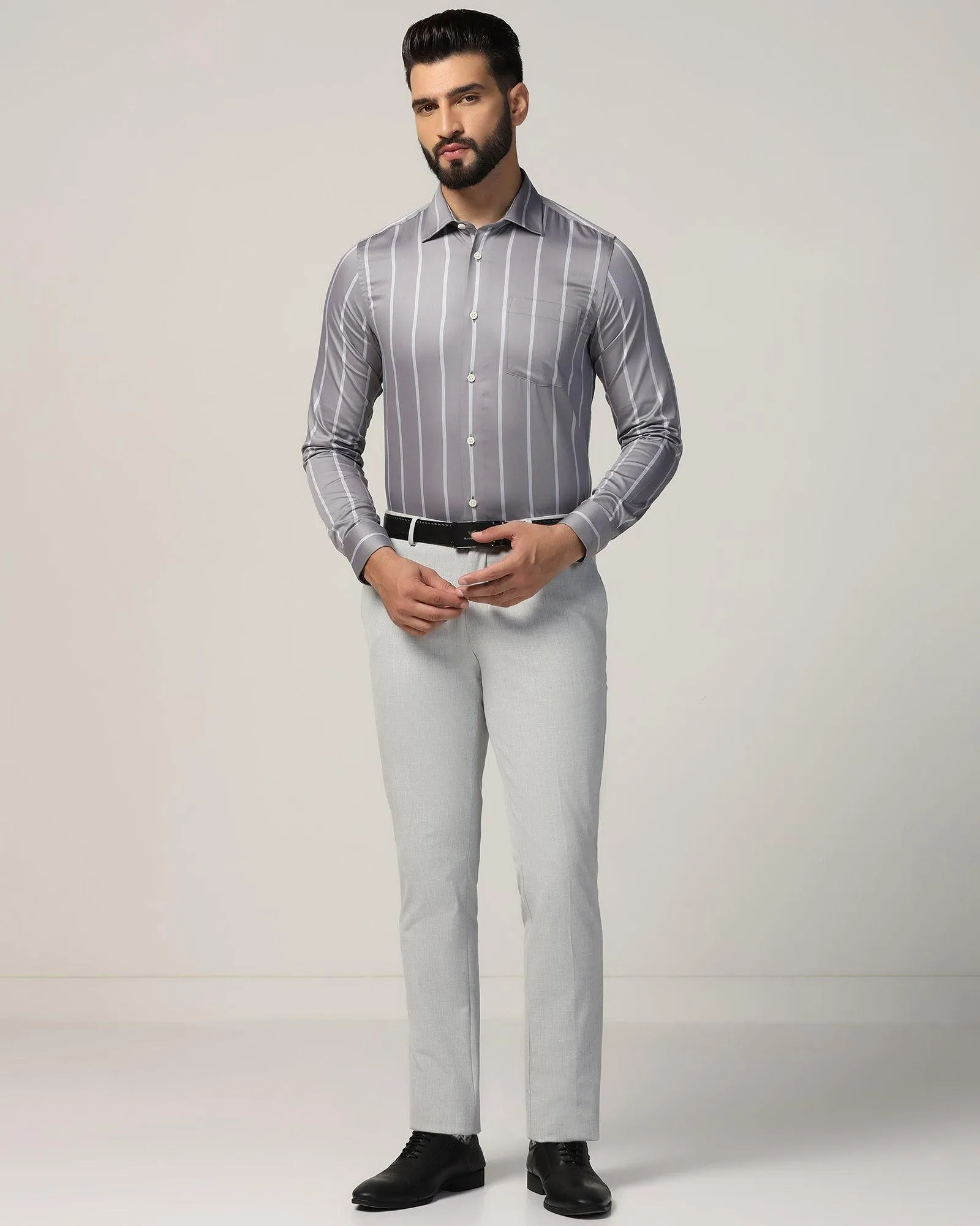 Slim Fit B-91 Formal Light Grey Solid Trouser - Jonny