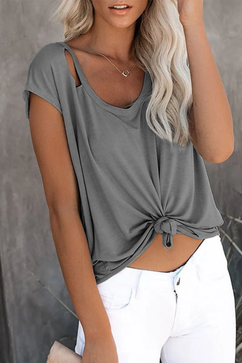 Solid Ripped O Neck T-Shirts