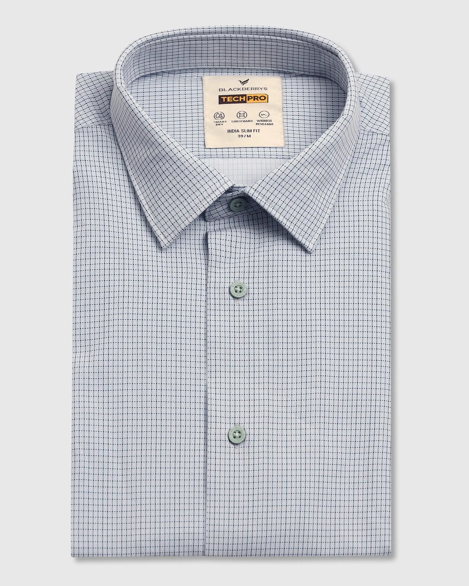 TechPro Formal Half Sleeve Green Check Shirt - Valdo