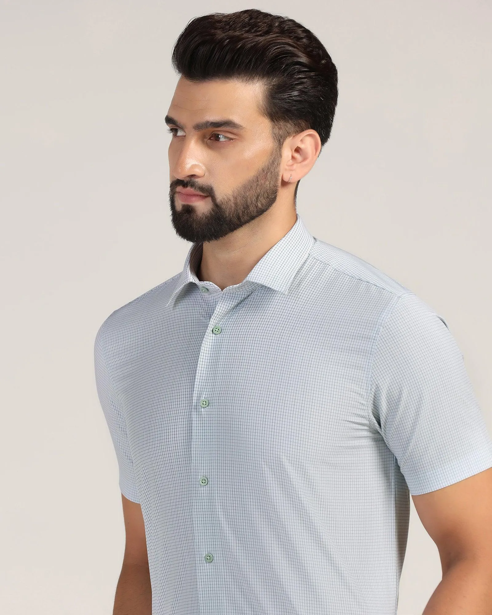 TechPro Formal Half Sleeve Green Check Shirt - Valdo