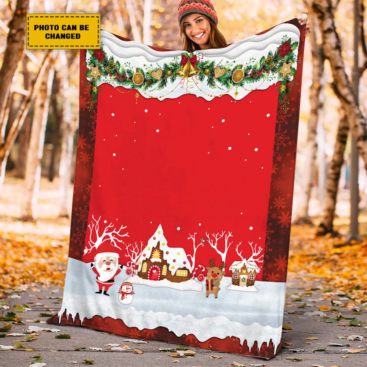 Teesdily | Christmas Theme Customize Blankets With Photos Cute Christmas Santa Custom Photo Blanket Picture Blanket Personalized Photo Xmas Gifts