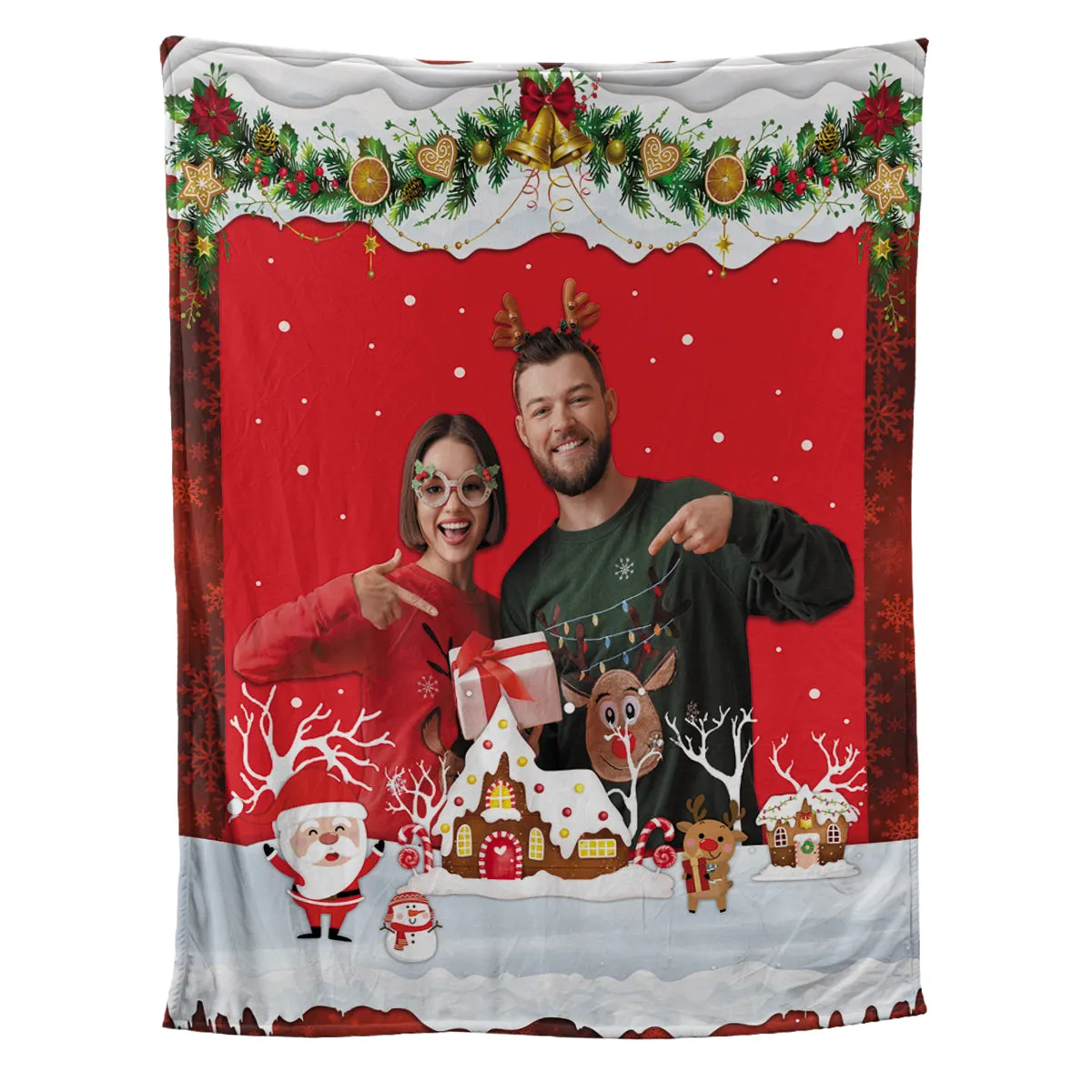 Teesdily | Christmas Theme Customize Blankets With Photos Cute Christmas Santa Custom Photo Blanket Picture Blanket Personalized Photo Xmas Gifts