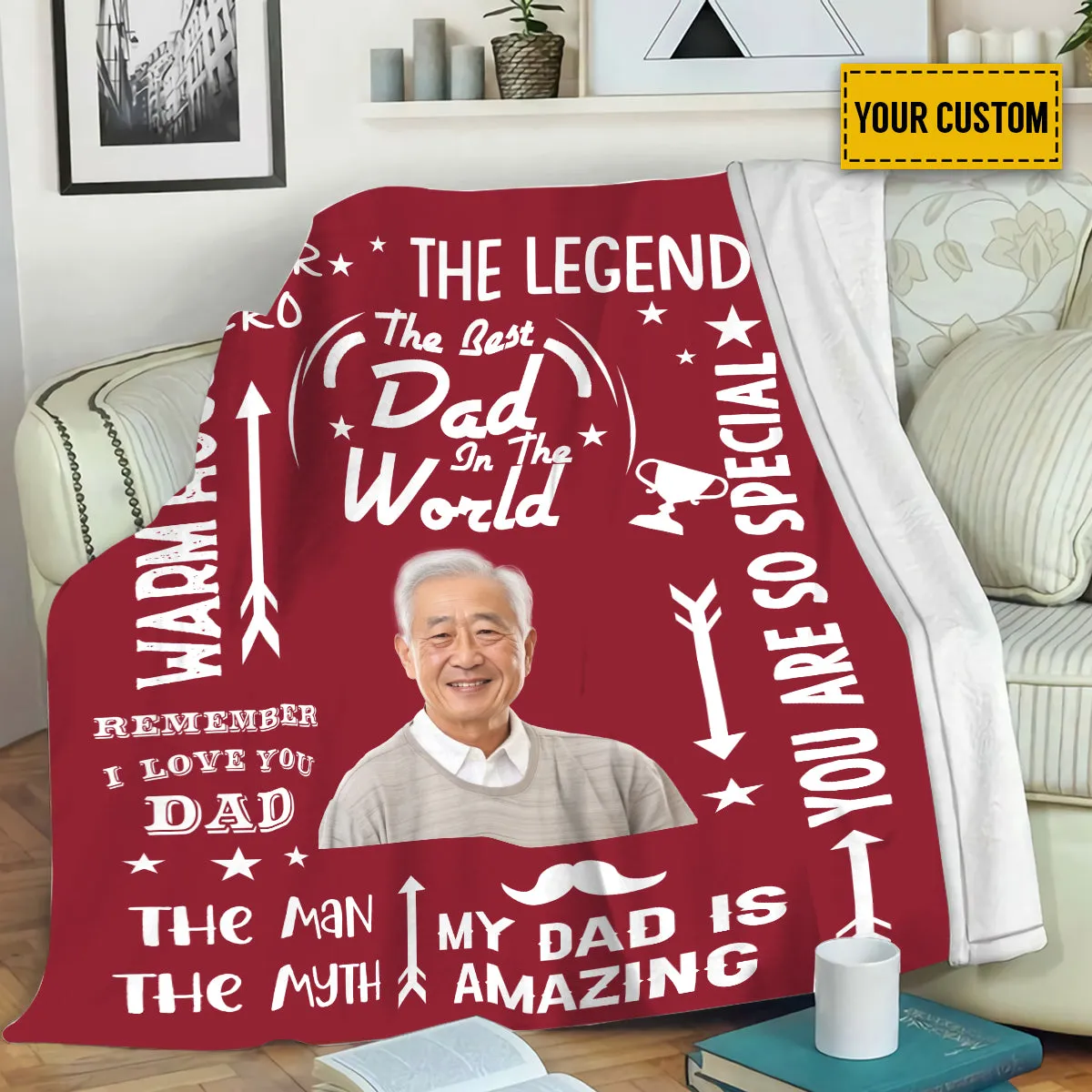 Teesdily | Daddy Custom Photo Blanket The Best Dad In The World Throw Blanket Awesome Father's Day Throw Blanket Inspirational Words Gifts For Daddy