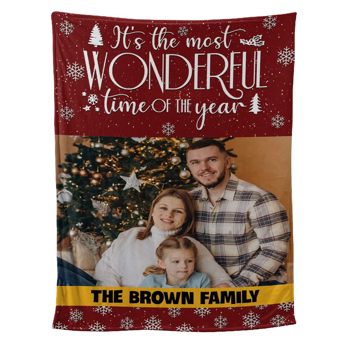 Teesdily | Family Christmas Customize Blankets With Photos Xmas Wonderful Time Of The Year Sherpa Blanket Christmas Custom Blanket With Picture Gifts