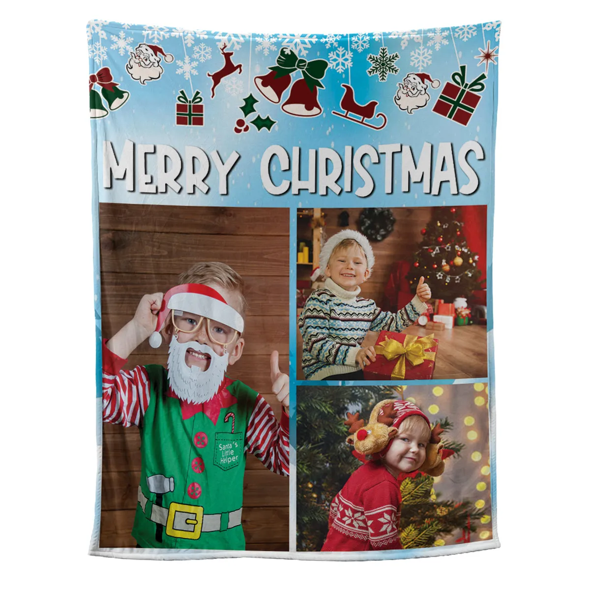 Teesdily | Merry Christmas Picture Blanket Personalized Photo Christmas Keepsake Custom Image Blanket Fleece Throws Gift For Kid Family Friends