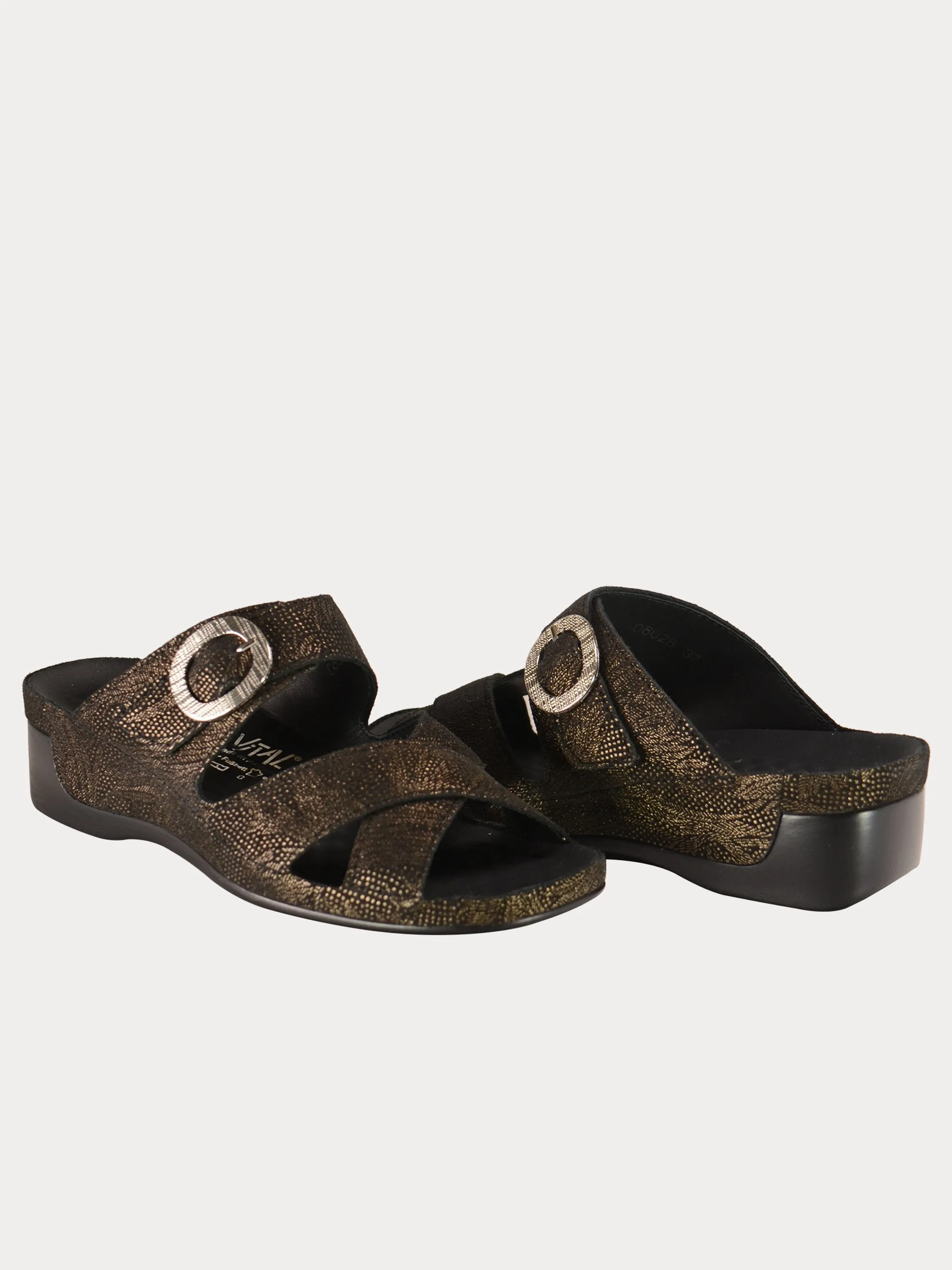 Vital Women's Buckle Strap Slider Leather Sandals