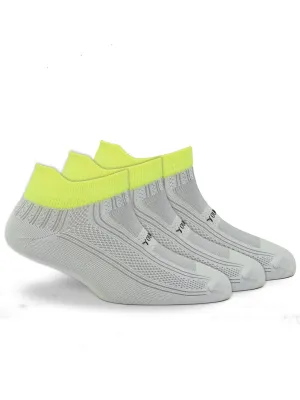 Young Wings Anti-Bacterial Dri-Fit Ankle Length Running Socks - Pack of 3 Pairs, Colour: Grey