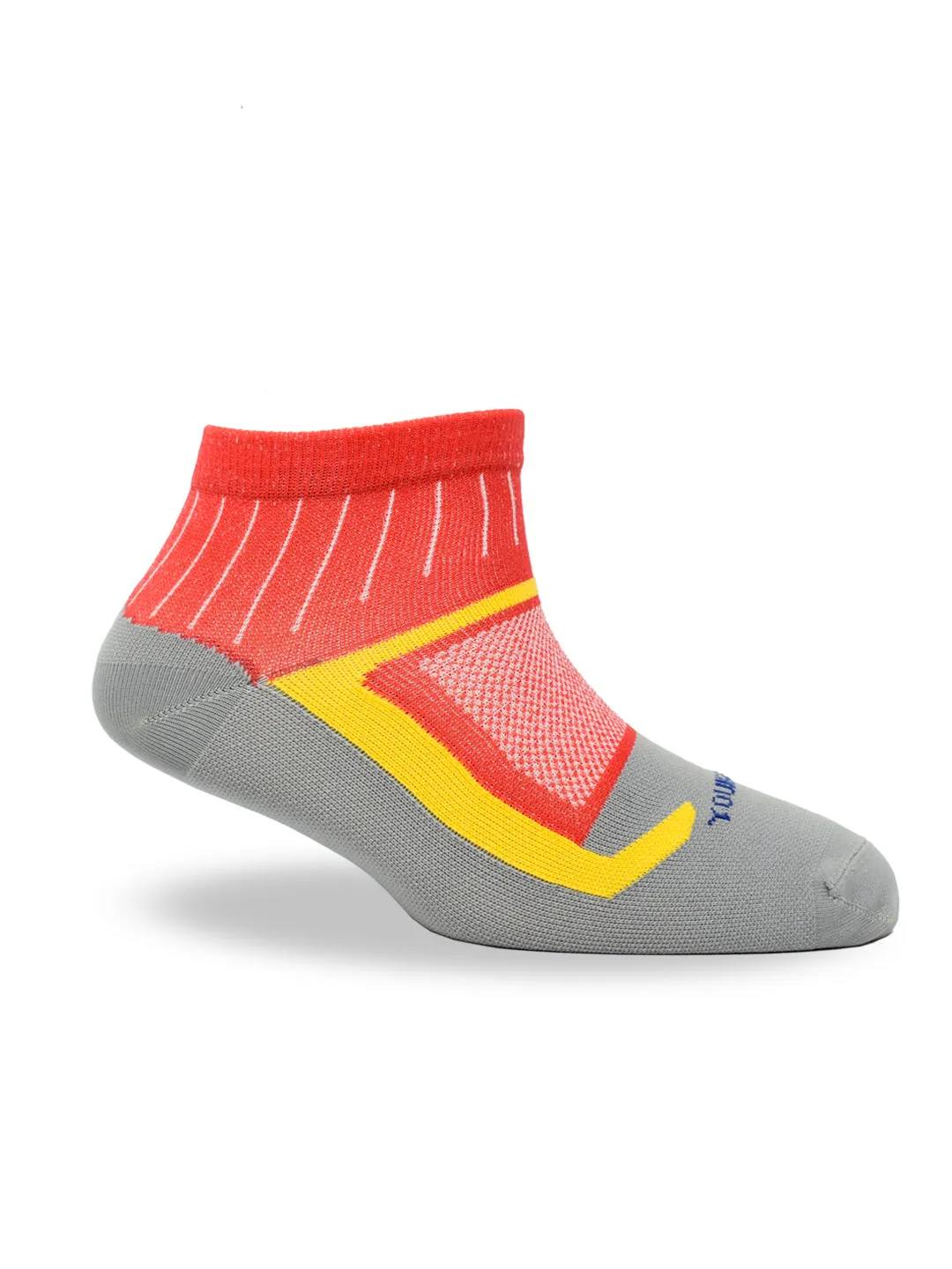 Young Wings Anti-Bacterial Dri-Fit Ankle Length Running Socks - Pack of 3 Pairs, Colour: Red/Grey